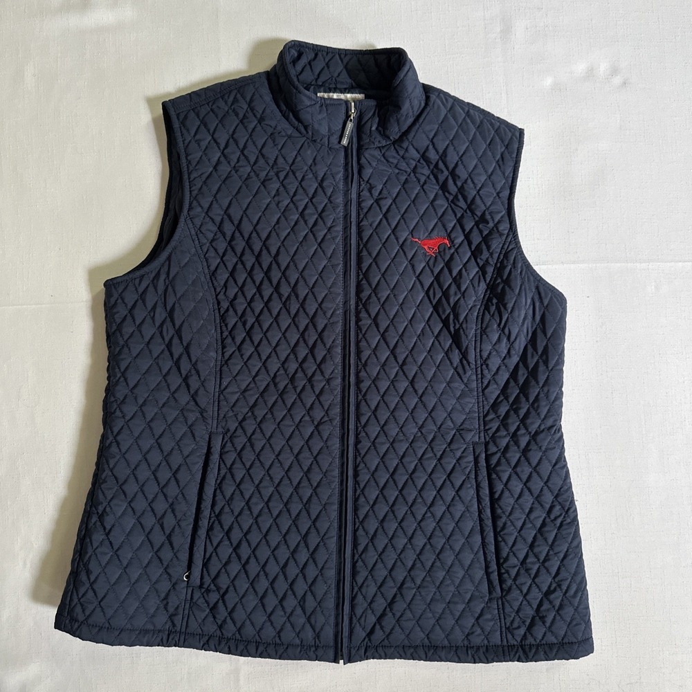Cutter And Buck Women's Quilted Vest Navy With Red Galloping Horse Logo Size 2XL